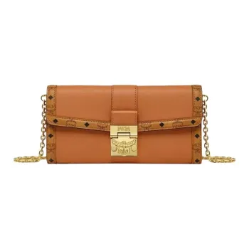 MCM Tracy Visetos Cow Leather Wallet, Shoulder Bag, Crossbody Bag Medium Size Women's Brown Cognac