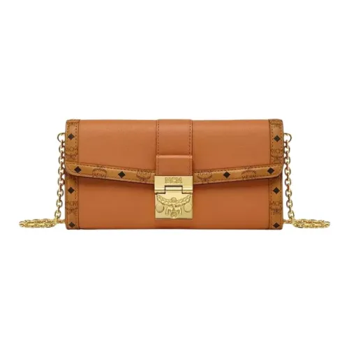 MCM Tracy Visetos Cow Leather Wallet, Shoulder Bag, Crossbody Bag Medium Size Women's Brown Cognac