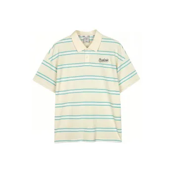 Skechers Colorful Polo Shirt Men's Cream White With Light Green Stripes