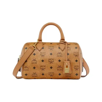 MCM Canvas With Leather Boston Bag Crossbody Handbags Small Size Women's Cognac