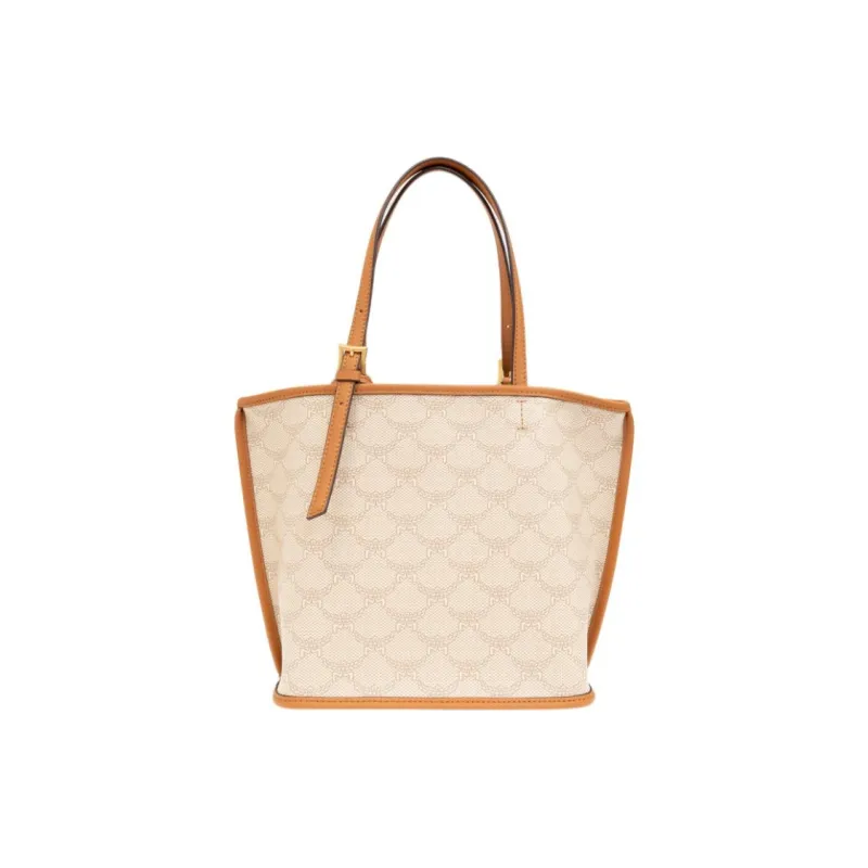 MCM Canvas With Leather Tote Bag Shopping Bag Shoulder Bag Mini Women's Beige-2