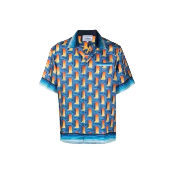 CASABLANCA L'Arche De Nuit Cuban Collar Silk Shirt