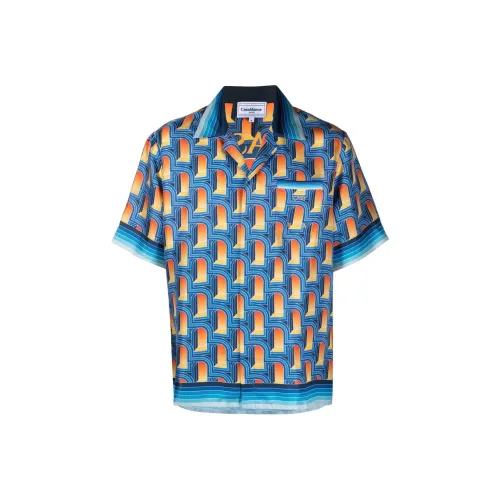 CASABLANCA L'Arche De Nuit Cuban Collar Silk Shirt