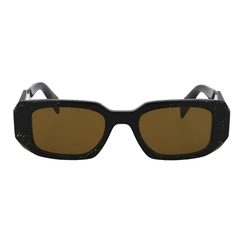 PRADA Acetate Rectangular Sunglasses Unisex Black/Yellow-1
