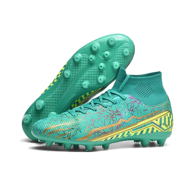 QIUTEXIONG Soccer Shoes Unisex High Top White/Black/Aqua/Mismatched-35