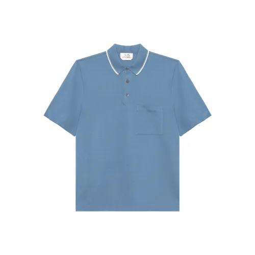 HERMES SS24 Polo Shirt Men's Light Gray Blue