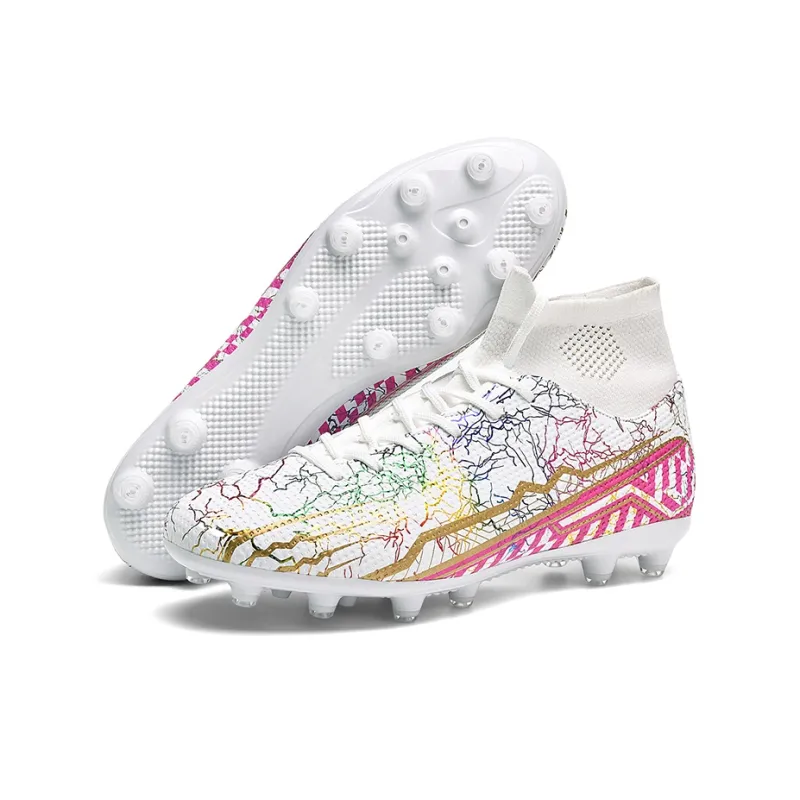 QIUTEXIONG Soccer Shoes Unisex High Top White/Black/Aqua/Mismatched-23