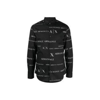 ARMANI EXCHANGE Sustainability Values Regular Fit Organic Cotton Poplin All Over Logo Shirt