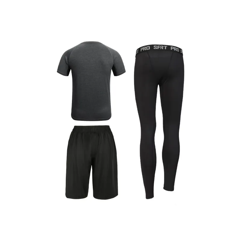 MESUCA Fitness Set Men's Set Black Heather Gray Top+Black Shorts+Black Pants-1