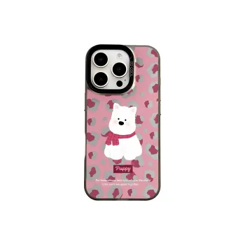 Wei Xin Acrylic Material Pink Leopard Print Puppy Phone Cases Compatible With IPhone 16/15 Pro Max/Apple 13/14 Pro/Max