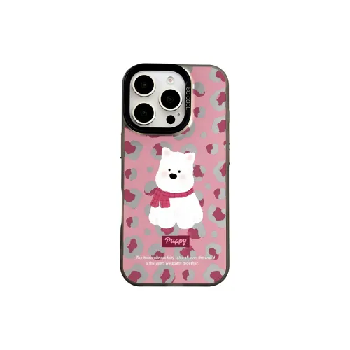 Wei Xin Acrylic Material Pink Leopard Print Puppy Phone Cases Compatible With IPhone 16/15 Pro Max/Apple 13/14 Pro/Max