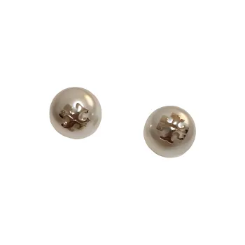 TORY BURCH Kira Logo Plaque Pearl Earrings