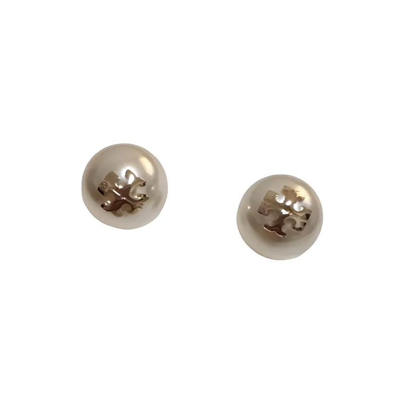 TORY BURCH Kira Logo Plaque Pearl Earrings-0