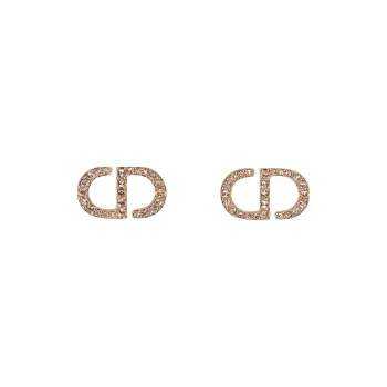DIOR Crystal Stud Earrings Women's Rose Gold