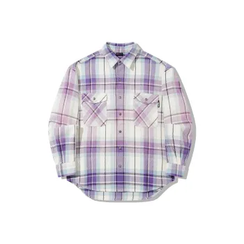 Pleasures X LiNing Shirts Men Ultraviolet Forget Me Not Blue Plaid Set
