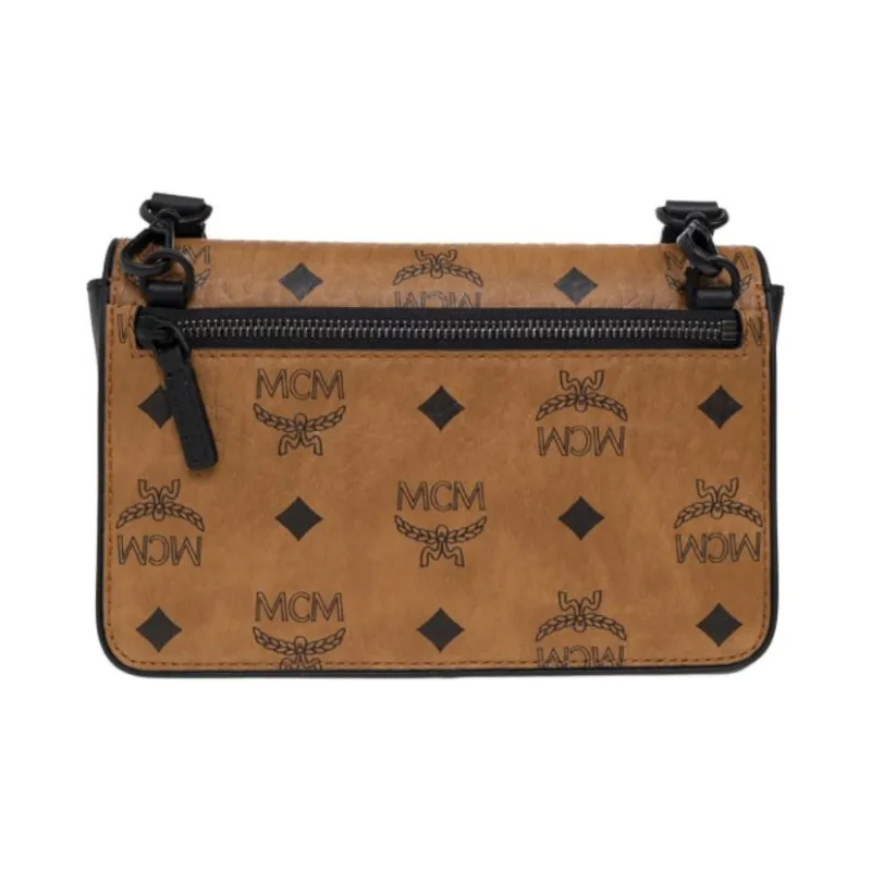 MCM VisetosAren Coated Canvas Messenger Bag, Shoulder Bag, Crossbody Bag Trumpets Unisex Brown Cognac-2