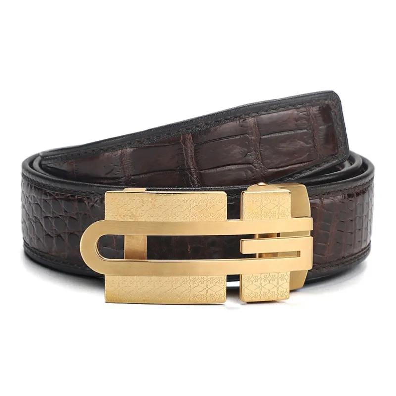 V.V.Brown Crocodile Leather Belts Men's 3.5cm-7