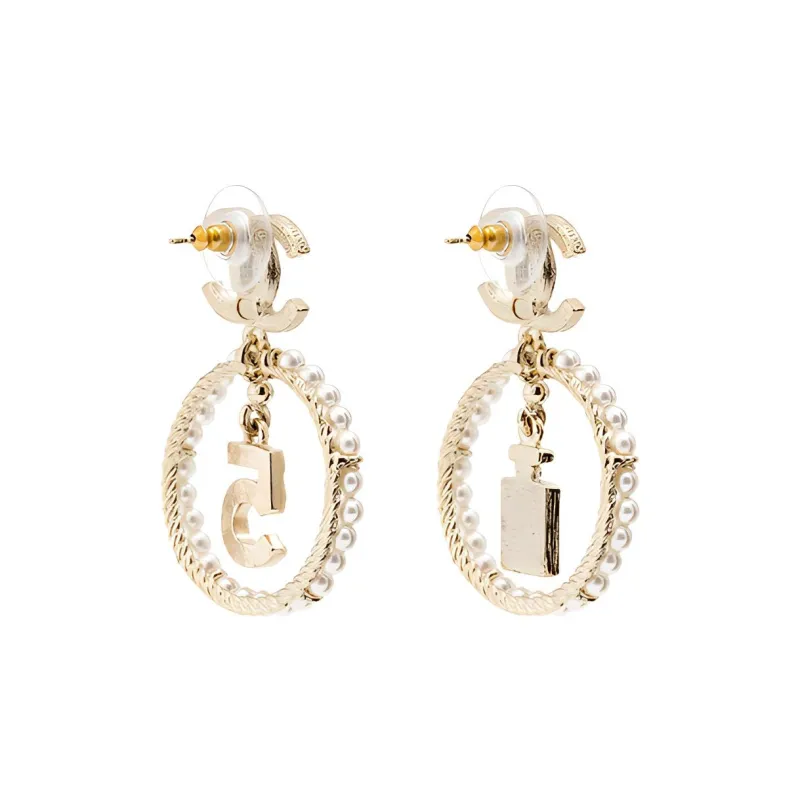 CHANEL Gold/White Earrings Women's-2