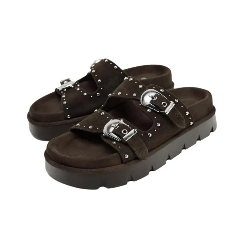 ZARA Abrasion Resistant Slide Slippers Women's Brown-2