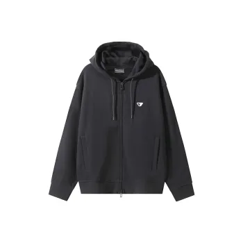 EMPORIO ARMANI FW24 Hooded Zip Closure Sweatshirt Thin Pile Version Men's Black