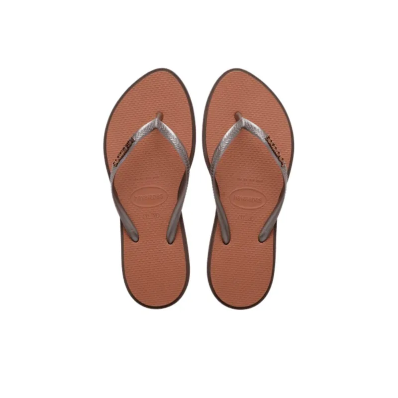 Havaianas Rubber Sole Abrasion Resistant Flip Flops Women's Brown-3