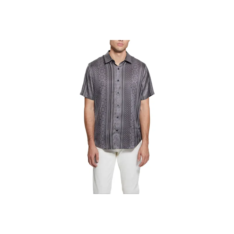 GUESS Eco Charm Mosaic Stripe Shirt Shirt Men's Gray-0
