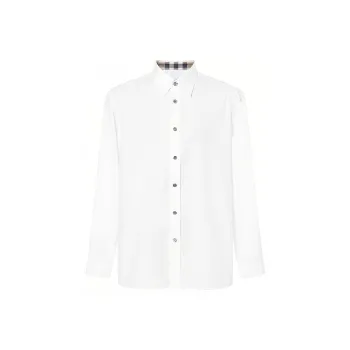 Burberry Men Solid Logo Turn down Collar Single breasted Long sleeve Shirt White