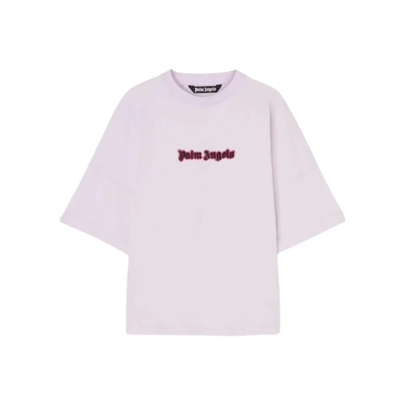 PALM ANGELS Logo Embroidered Drop Shoulder T Shirt-0