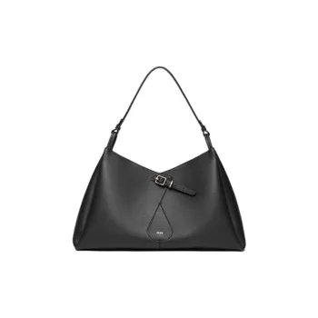 ZESH Cow Leather Shoulder Bag Medium Size Women's Black