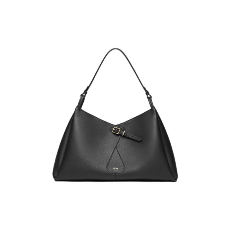 ZESH Cow Leather Shoulder Bag Medium Size Women's Black-0