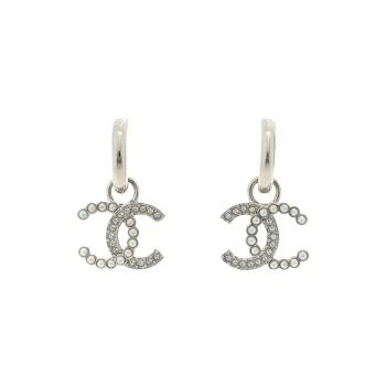 CHANEL Crystal, Metal Earrings Women's Silver