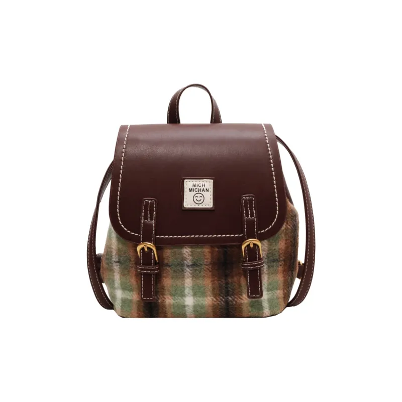 HCXK Woolen Backpack Regular Women's Red Plaid/Brown Plaid/Green Plaid-12