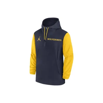 JORDAN Michigan Wolverines Sideline Pre Game Player Men's JORDAN College 1/2 Zip Hooded Jacket