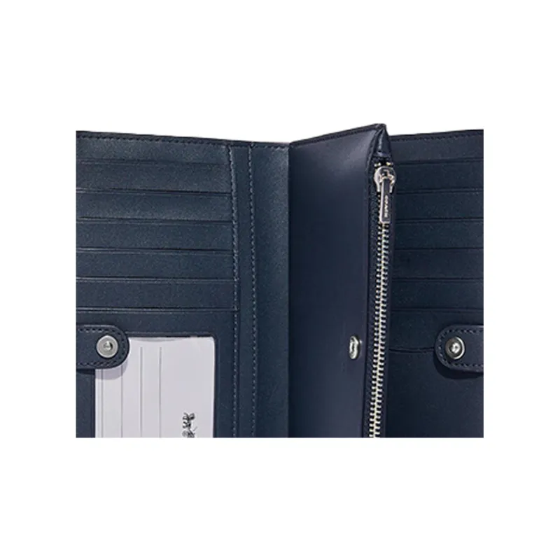 COACH Slim Wallet Pebbled Leather Wallet Clutch Small Size Women's Light Lake Green, Morandi Color Scheme-3