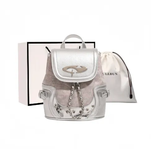 Bullrun Artificial Leather Backpack Women's Silver Pink