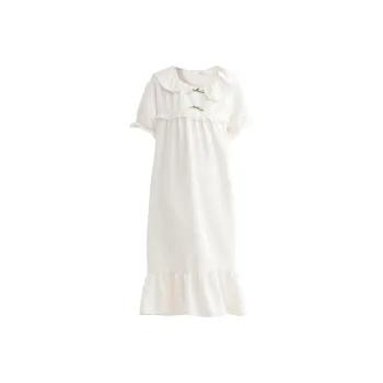 Urban Beauty Nightgown Girlish Preppy Style Peter Pan Collar Women's Ecru