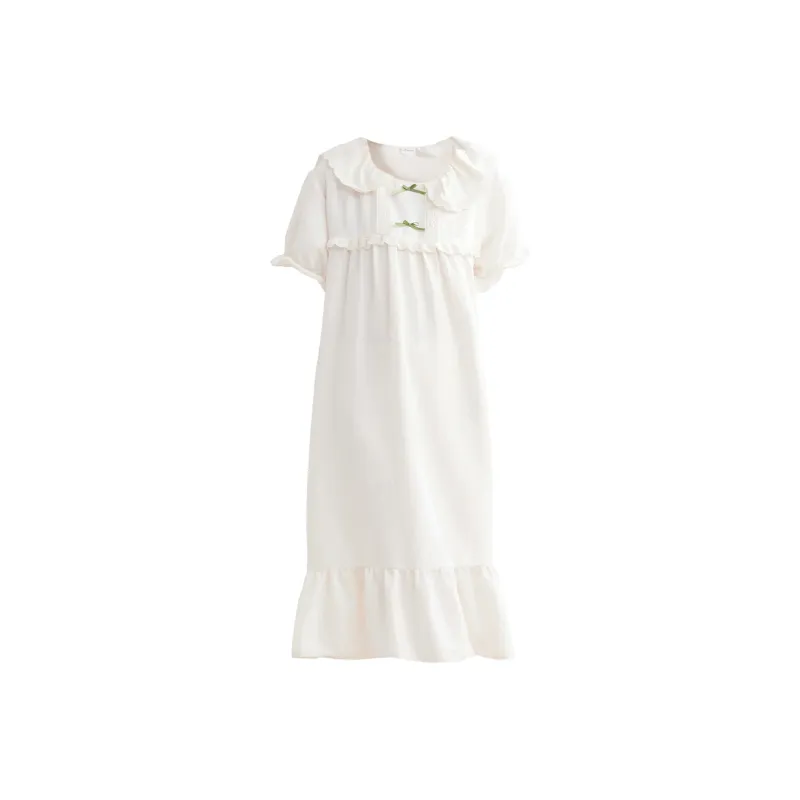Urban Beauty Nightgown Girlish Preppy Style Peter Pan Collar Women's Ecru-0