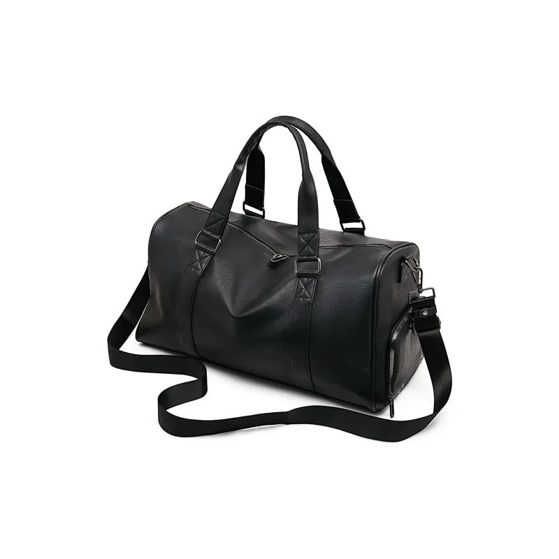 Old Man's Head Synthetic Leather Travel Bag Men's Black-3