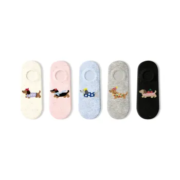 Primeet No Show Socks Women's 5 Pack Dachshund Gogo