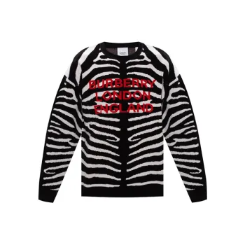 Burberry Men Logo Letter Zebra Pattern Pullover Long Sleeve Sweater Black