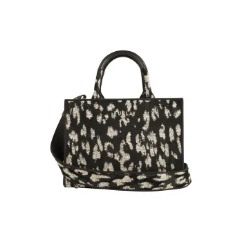 Furla Leopard Print Jacquard Fabric Tote Bag Shopping Bag Shoulder Bag Crossbody Bag Handbag Small Size Women's Black