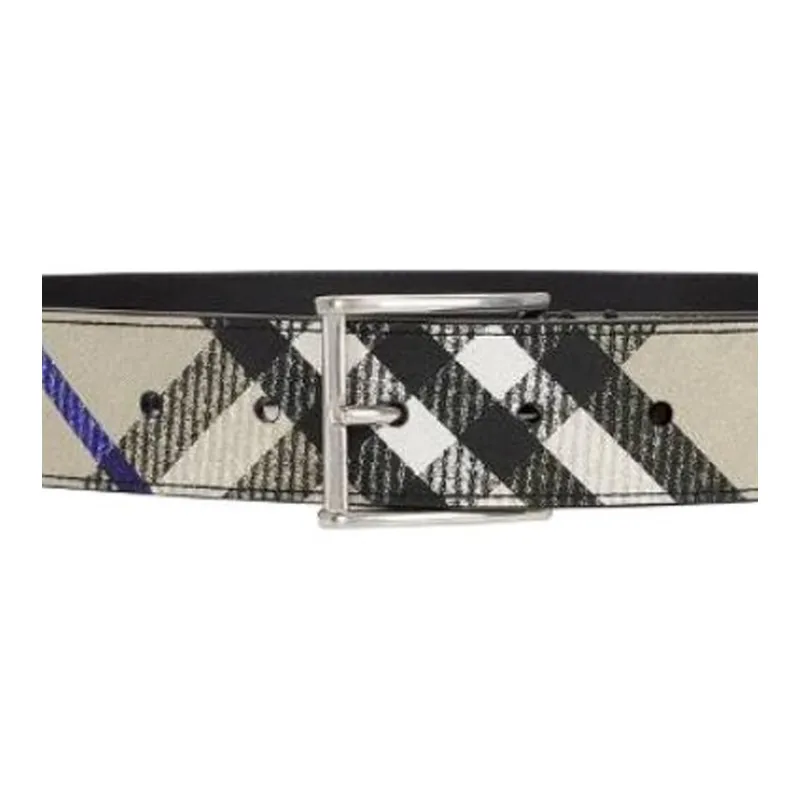 Burberry Calfskin Leather Belts Men's Gray Width 3.5CM-1