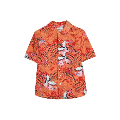 Yiwen Shirt Unisex Orange Harmony Auspicious Crane