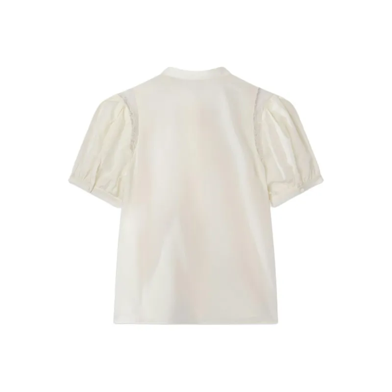 FRAME Lace Shoulder Inset Silk Blouse-1