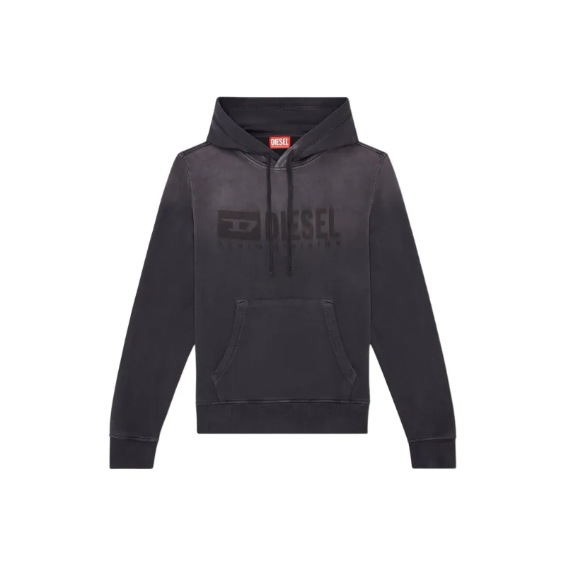 DIESEL S Ginn Hood K44 Denim Division Logo Printed Faded Hoodie-0