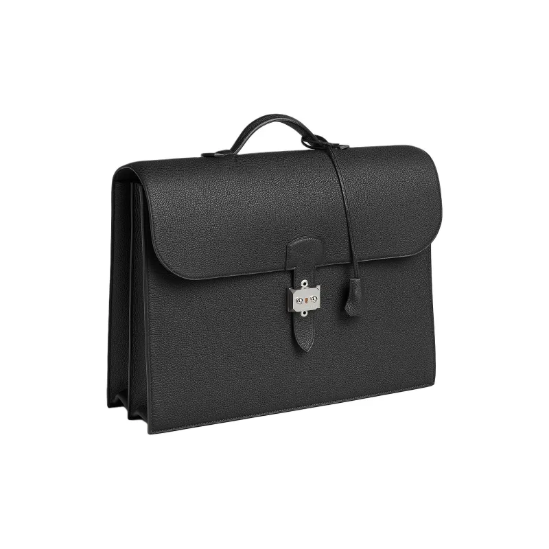 HERMES Sac A Depeches Togo Calfskin Briefcase, Handbag Men's 89 Noir Black-1