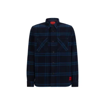 HUGO BOSS Oversized Fit Overshirt In Checked Brushed Fabric Shirt Men's Blue