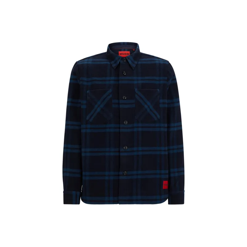 HUGO BOSS Oversized Fit Overshirt In Checked Brushed Fabric Shirt Men's Blue-0