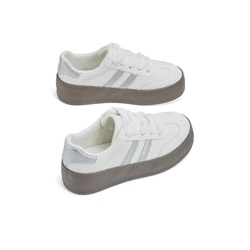 La Chapelle Skateboard Shoes Women's Low Top Beige Silver-3