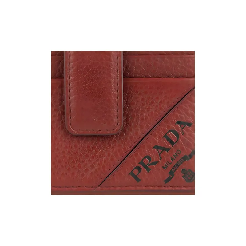 PRADA Leather Card Holder Men's Red-3